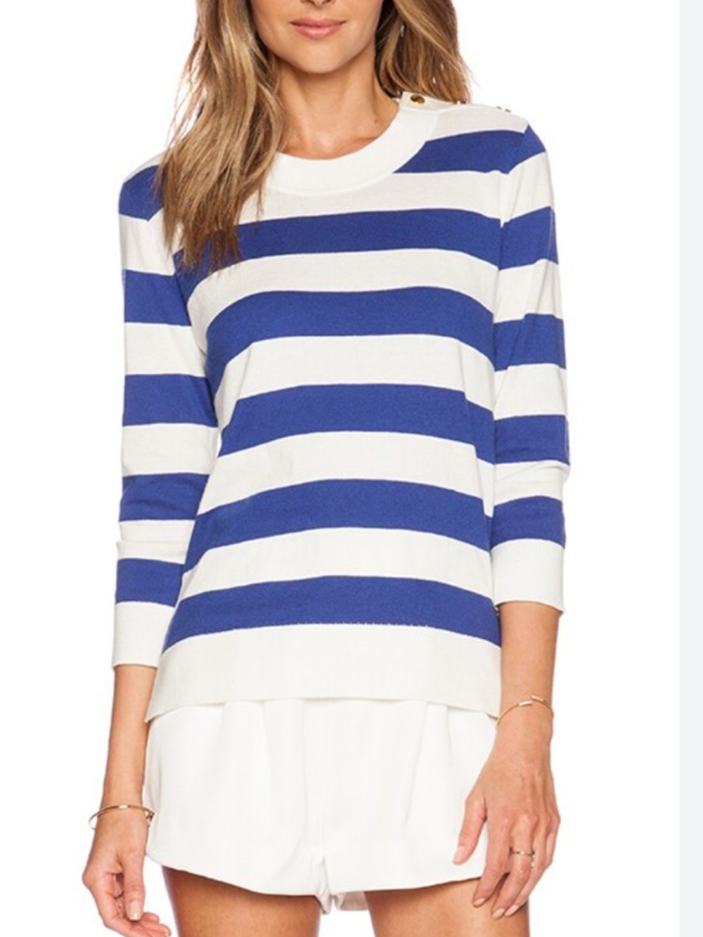Kate Spade New York Stripe Sweater in Fresh White & Hyacinth Blue and White XS